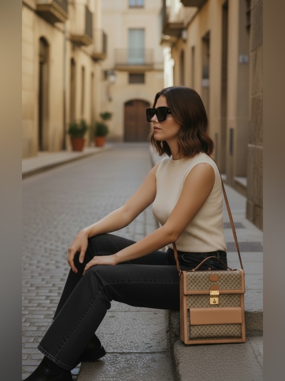 FLAVI VISMANO Vintage Leather Canvas Messenger Bag